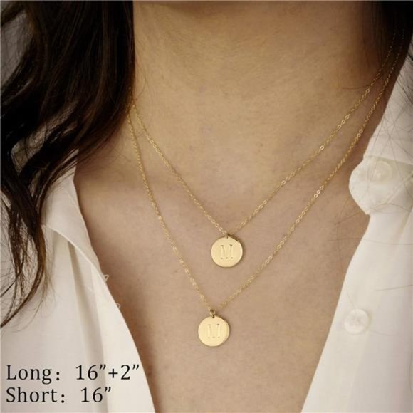 Initial Necklaces for Women, Gold White Gold Rose Gold Double Side Engraved Coin - Picture 4 of 6